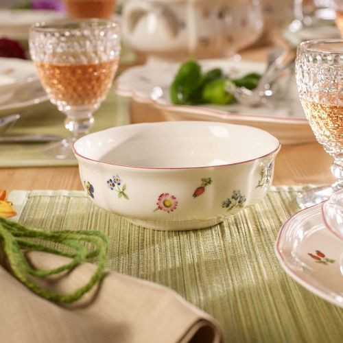  Villeroy & Boch - Petit Fleur Dessertschale, zarte Schale aus Premium Porzellan mit filigranen Reliefs und blumig-fruchtigen Motiven, weiss/bunt, 25 cm