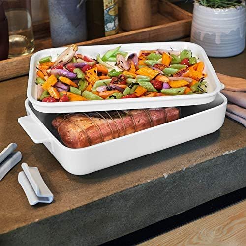  Villeroy & Boch Clever Cooking Rechteckige Servierplatte, 32 x 22 cm, Premium Porzellan, Weiss