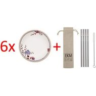 Villeroy & Boch Artesano Provencal Lavendel Pastaschale 6 Stueck Nr. 1041522536 und 4er Set EKM Living Edelstahl Strohhalme