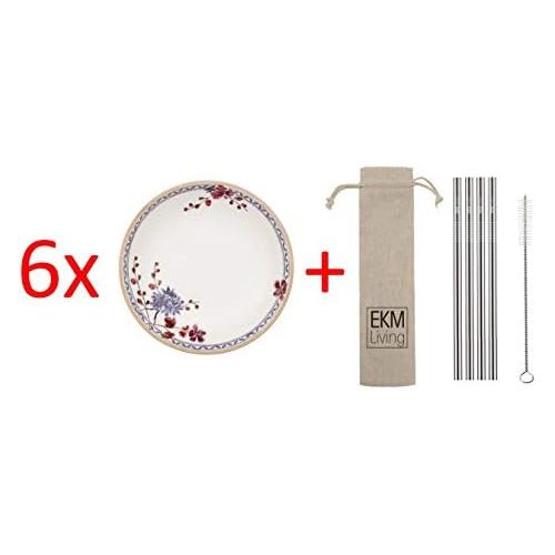  Villeroy & Boch Artesano Provencal Lavendel Pastaschale 6 Stueck Nr. 1041522536 und 4er Set EKM Living Edelstahl Strohhalme