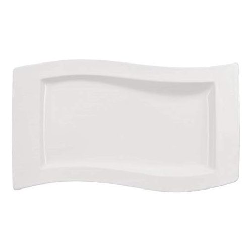  Villeroy & Boch NewWave Servierplatte, eckiger Servierteller, mit geschwungenen Linien, Premium Porzellan, spuelmaschinengeeignet, weiss, 49 x 30 cm