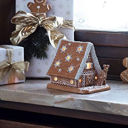  Visit the Villeroy & Boch Store Villeroy & Boch Winter Bakery Decoration Gingerbread House Decorative Tealight Holder Hard Porcelain Brown/White