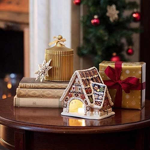  Visit the Villeroy & Boch Store Villeroy & Boch Winter Bakery Decoration Gingerbread House Decorative Tealight Holder Hard Porcelain Brown/White