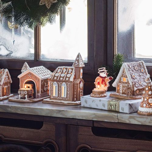  Visit the Villeroy & Boch Store Villeroy & Boch Winter Bakery Decoration Gingerbread House Decorative Tealight Holder Hard Porcelain Brown/White