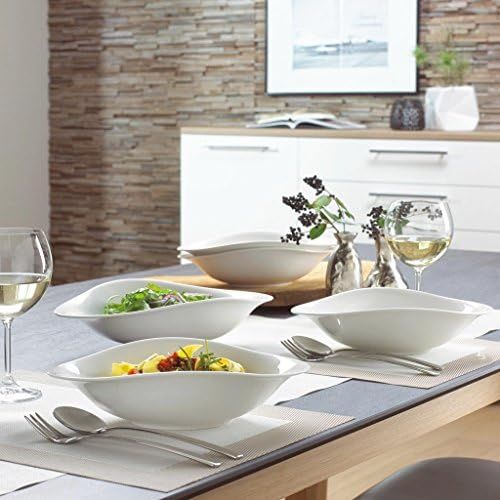  Villeroy & Boch Dune Pasta Set / Hochwertige Schalen aus Premium Porcelain in Weiss / Spuelmaschinen- und mikrowellenfest / 4 teilig fuer 4 Personen