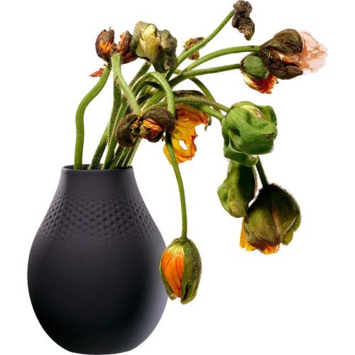  Villeroy & Boch Collier Noir Vase Perle No. 2, 16x16x20 cm, Premium Porzellan, Schwarz