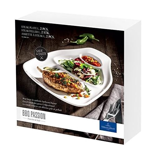  Villeroy & Boch BBQ Passion Steakteller L, 2er Pack, 30 x 29 cm, Premium Porzellan, weiss