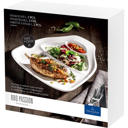  Villeroy & Boch BBQ Passion Steakteller L, 2er Pack, 30 x 29 cm, Premium Porzellan, weiss