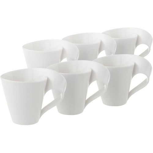  [아마존베스트]Villeroy & Boch Newwave 2L (10) (ML-2525, Elegant Coffee Cup Made of Porcelain, Curved Shapesuitable for 6Persons, 6Cup, White, 32x 21.5x 9.5cm 6Units