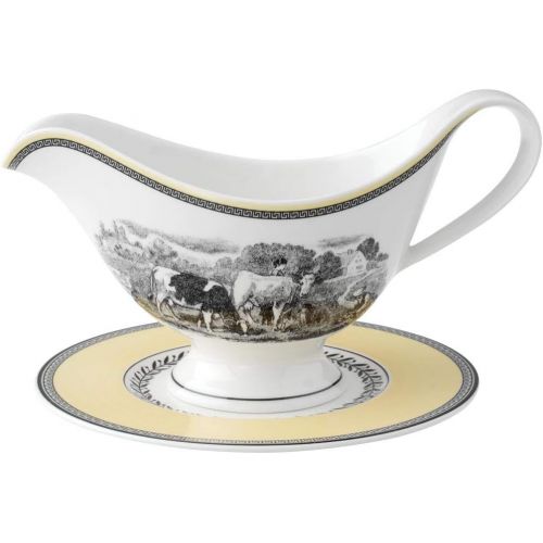  [아마존베스트]Villeroy & Boch 1010673407 Audun Ferme Gravy Boat, 13.5 oz, White/Gray/Yellow