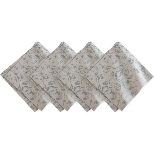  [아마존베스트]Villeroy & Boch Villeroy and Boch Metallic Damask Linen Cotton Fabric Napkin (Set of 4), 21x21, Dove Gray