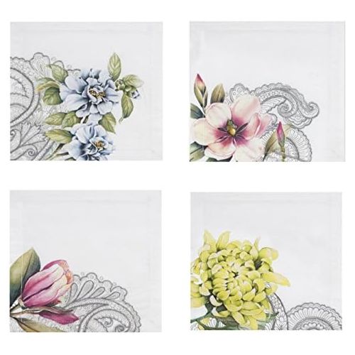  [아마존베스트]Villeroy & Boch Villeroy and Boch Floral Embroidered Tea Napkin (Set of 4), 6x6, Multicolor