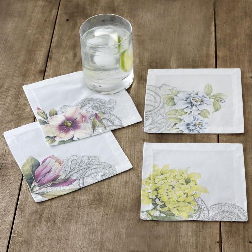  [아마존베스트]Villeroy & Boch Villeroy and Boch Floral Embroidered Tea Napkin (Set of 4), 6x6, Multicolor