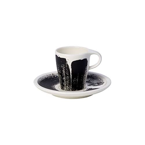  [아마존베스트]Villeroy & Boch 1042489120 Coffee Passion Awake Espresso Cup & Saucer Set, 3 oz, Black/White