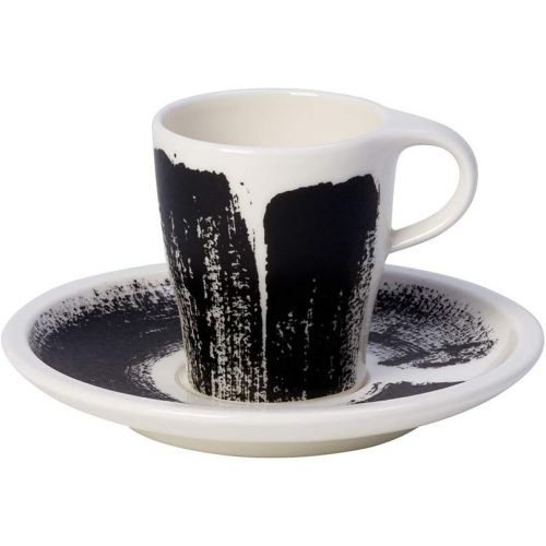  [아마존베스트]Villeroy & Boch 1042489120 Coffee Passion Awake Espresso Cup & Saucer Set, 3 oz, Black/White