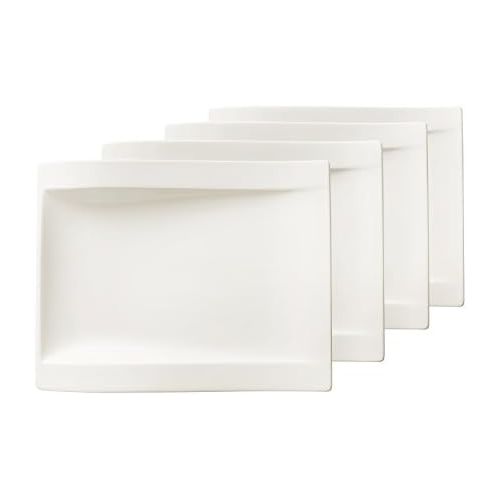  [아마존베스트]Villeroy & Boch Newwave Rectangular Salad Plate 26x20cm (25252646) Elegant Premium Porcelain, Curved Shape Suitable for 4Persons4x Plate, White, 31.7x