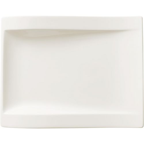  [아마존베스트]Villeroy & Boch Newwave Rectangular Salad Plate 26x20cm (25252646) Elegant Premium Porcelain, Curved Shape Suitable for 4Persons4x Plate, White, 31.7x