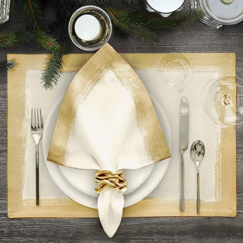  [아마존베스트]Villeroy & Boch Villeroy and Boch Metallic Brushstroke 14x20 Placemats, Set of 4, Ivory and Gold