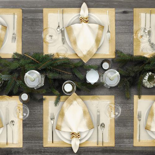  [아마존베스트]Villeroy & Boch Villeroy and Boch Metallic Brushstroke 14x20 Placemats, Set of 4, Ivory and Gold