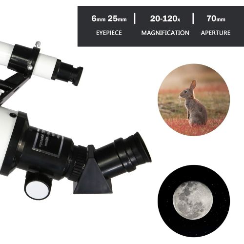  [아마존베스트]Vilobos Astronomical Telescope Portable Telescope for Kids Beginners, 70mm Aperture,20-120x Magnification, with Adjustable Tripod Storage Bag Phone Adapter and Remote