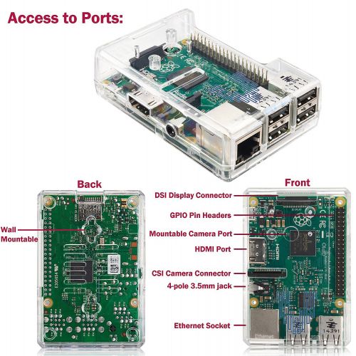  Vilros Raspberry Pi 3 Barebones Kit - Includes Raspberry PI 3 - Sandisk 16GB Micro SD Card - Clear Case - Heatsink