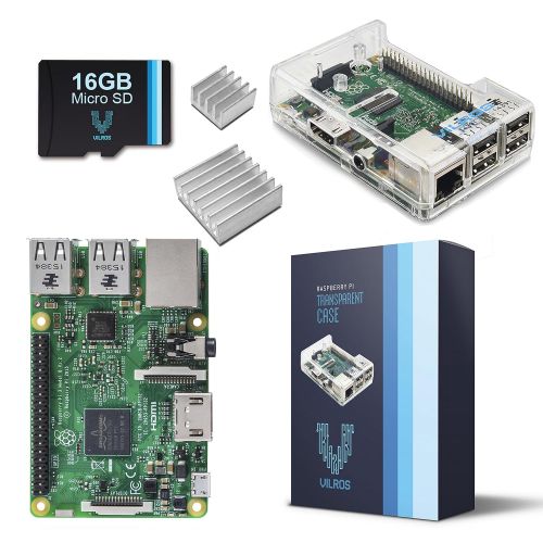  Vilros Raspberry Pi 3 Barebones Kit - Includes Raspberry PI 3 - Sandisk 16GB Micro SD Card - Clear Case - Heatsink