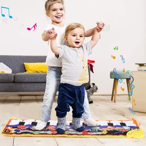  [아마존베스트]Vimpro Musical Piano Mat, Toddler Piano Keyboard Floor Playmat Childrens Kids Musical Mats Kids Tunes Playmat Walking Music Toys for Baby Girls 43.3 X14.2