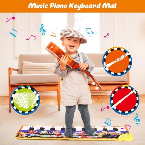  [아마존베스트]Vimpro Musical Piano Mat, Toddler Piano Keyboard Floor Playmat Childrens Kids Musical Mats Kids Tunes Playmat Walking Music Toys for Baby Girls 43.3 X14.2