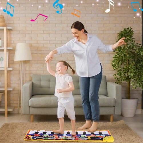  [아마존베스트]Vimpro Musical Piano Mat, Toddler Piano Keyboard Floor Playmat Childrens Kids Musical Mats Kids Tunes Playmat Walking Music Toys for Baby Girls 43.3 X14.2