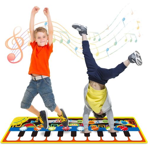  [아마존베스트]Vimpro Musical Piano Mat, Toddler Piano Keyboard Floor Playmat Childrens Kids Musical Mats Kids Tunes Playmat Walking Music Toys for Baby Girls 43.3 X14.2