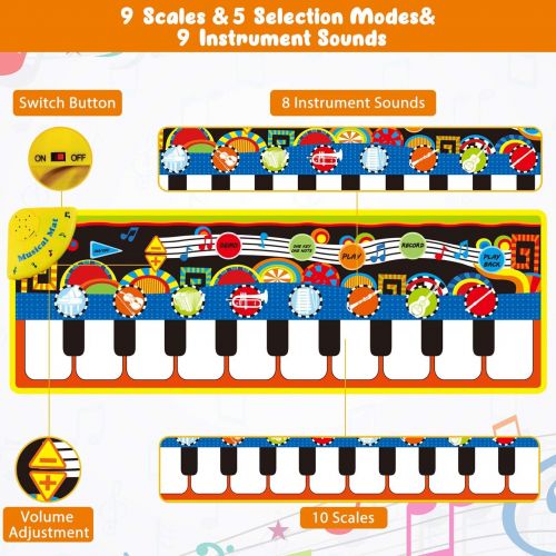  [아마존베스트]Vimpro Musical Piano Mat, Toddler Piano Keyboard Floor Playmat Childrens Kids Musical Mats Kids Tunes Playmat Walking Music Toys for Baby Girls 43.3 X14.2