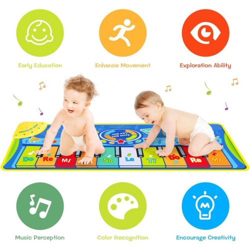  [아마존베스트]Vimpro Kids Musical Mats, Musical Piano Mat 19 Keys Keyboard Play Mat Children Foot Touch Play for Kids Baby Girls Boys Educational Toy - 50.7 X18.9, Blue