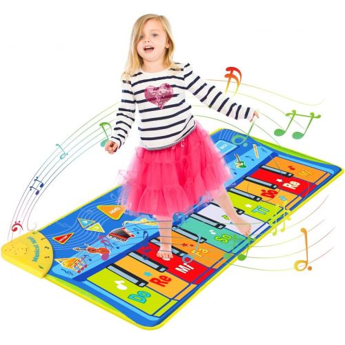  [아마존베스트]Vimpro Kids Musical Mats, Musical Piano Mat 19 Keys Keyboard Play Mat Children Foot Touch Play for Kids Baby Girls Boys Educational Toy - 50.7 X18.9, Blue