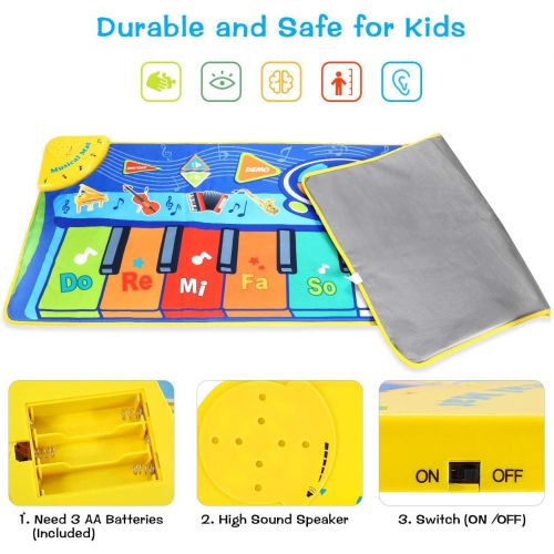  [아마존베스트]Vimpro Kids Musical Mats, Musical Piano Mat 19 Keys Keyboard Play Mat Children Foot Touch Play for Kids Baby Girls Boys Educational Toy - 50.7 X18.9, Blue