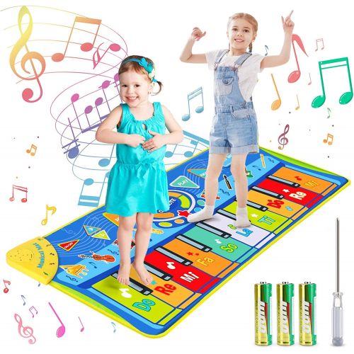  [아마존베스트]Vimpro Kids Musical Mats, Musical Piano Mat 19 Keys Keyboard Play Mat Children Foot Touch Play for Kids Baby Girls Boys Educational Toy - 50.7 X18.9, Blue