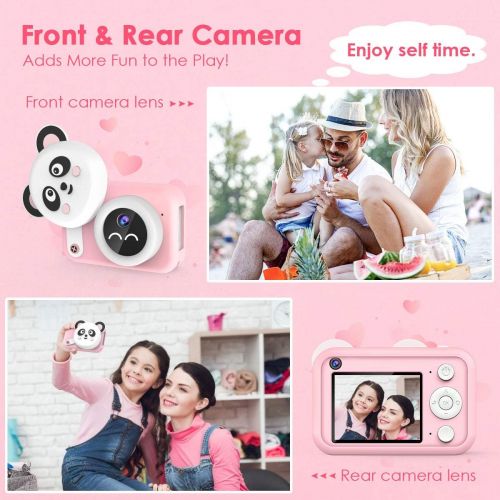  [아마존베스트]Vimpro Kids Camera, Newest 1080P HD Digital Dual Cameras with 32GB SD Card, Toddler Selfie Video Recorder Toy for 4-12 Year Old Girls (Pink)