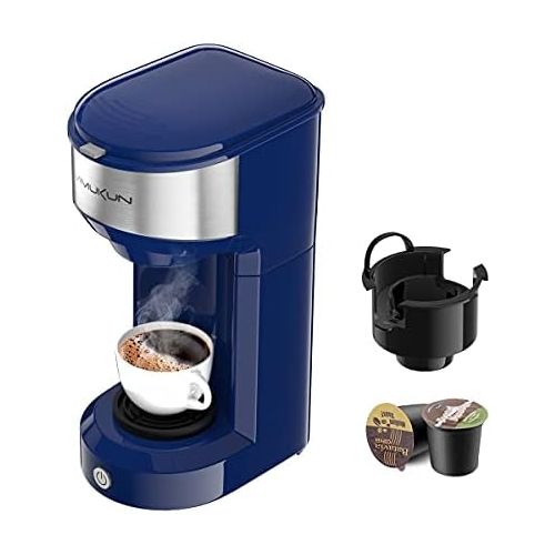  Vimukun Single Serve Coffee Maker Coffee Brewer for K-Cup Single Cup Capsule and Ground Coffee, Single Cup Coffee Makers with 6 to 14oz Reservoir, Mini Size (Blue)