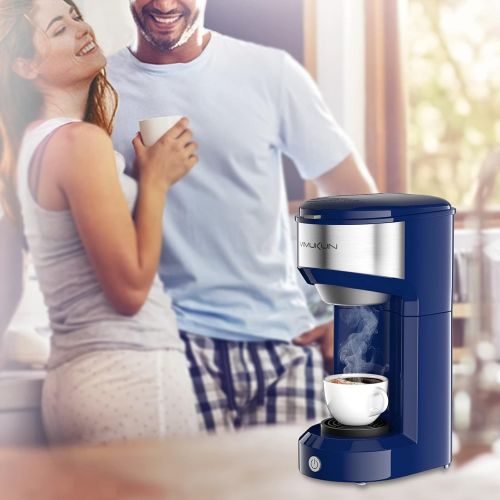  Vimukun Single Serve Coffee Maker Coffee Brewer for K-Cup Single Cup Capsule and Ground Coffee, Single Cup Coffee Makers with 6 to 14oz Reservoir, Mini Size (Blue)