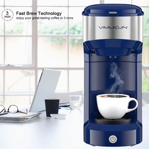  Vimukun Single Serve Coffee Maker Coffee Brewer for K-Cup Single Cup Capsule and Ground Coffee, Single Cup Coffee Makers with 6 to 14oz Reservoir, Mini Size (Blue)