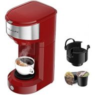 Vimukun Single Serve Coffee Maker Coffee Brewer for K-Cup Single Cup Capsule and Ground Coffee, Single Cup Coffee Makers with 6 to 14oz Reservoir, Mini Size (Red)