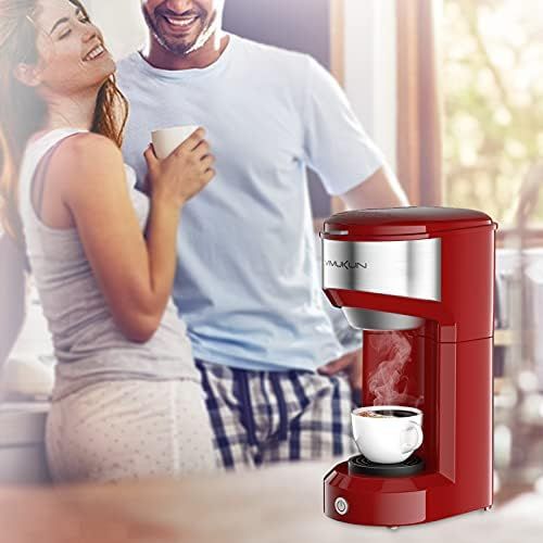  Vimukun Single Serve Coffee Maker Coffee Brewer for K-Cup Single Cup Capsule and Ground Coffee, Single Cup Coffee Makers with 6 to 14oz Reservoir, Mini Size (Red)