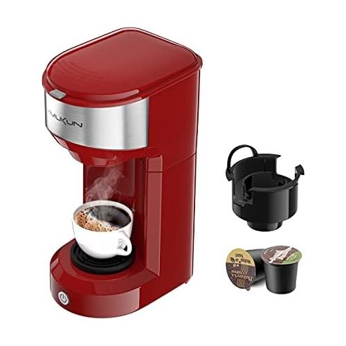  Vimukun Single Serve Coffee Maker Coffee Brewer for K-Cup Single Cup Capsule and Ground Coffee, Single Cup Coffee Makers with 6 to 14oz Reservoir, Mini Size (Red)