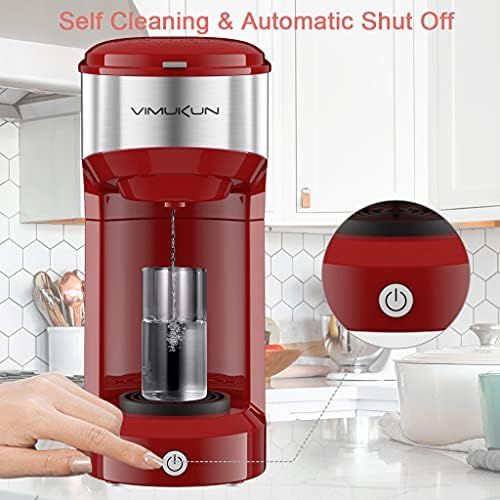  Vimukun Single Serve Coffee Maker Coffee Brewer for K-Cup Single Cup Capsule and Ground Coffee, Single Cup Coffee Makers with 6 to 14oz Reservoir, Mini Size (Red)