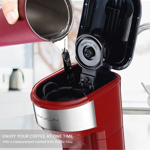  Vimukun Single Serve Coffee Maker Coffee Brewer for K-Cup Single Cup Capsule and Ground Coffee, Single Cup Coffee Makers with 6 to 14oz Reservoir, Mini Size (Red)