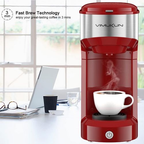  Vimukun Single Serve Coffee Maker Coffee Brewer for K-Cup Single Cup Capsule and Ground Coffee, Single Cup Coffee Makers with 6 to 14oz Reservoir, Mini Size (Red)