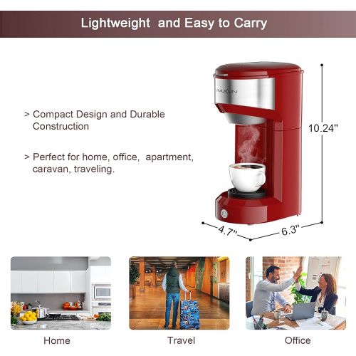  Vimukun Single Serve Coffee Maker Coffee Brewer for K-Cup Single Cup Capsule and Ground Coffee, Single Cup Coffee Makers with 6 to 14oz Reservoir, Mini Size (Red)