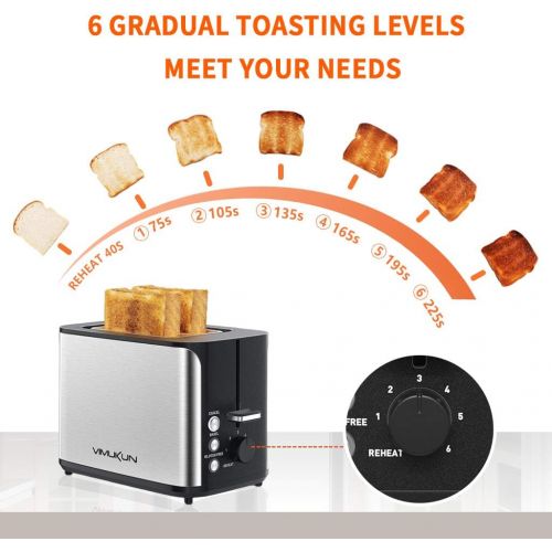  [아마존베스트]VIMUKUN 2 Slice Toaster Stainless Steel Bread Toasters 7 Toasting Browning Shade Settings with Extra Wide Slot and Removable Crumb Tray, Bagel/Cancel/Gluten Free/Reheat Function, 900 Watt,