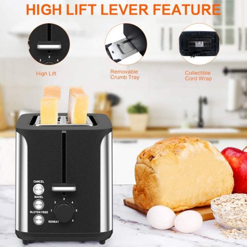  [아마존베스트]VIMUKUN 2 Slice Toaster Stainless Steel Bread Toasters 7 Toasting Browning Shade Settings with Extra Wide Slot and Removable Crumb Tray, Bagel/Cancel/Gluten Free/Reheat Function, 900 Watt,