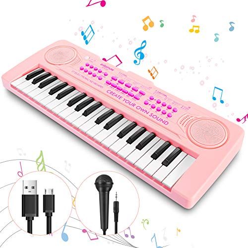  [아마존베스트]Vimzone Kids Piano Keyboard, 37Keys Multi-Function Musical Instrument Piano Toy, Electronic Keyboard for 2 3 4 5 Years Old Toddlers Children Beginner (Pink)