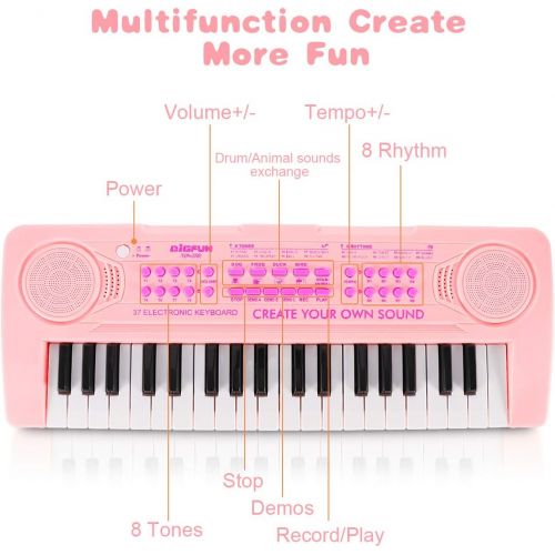  [아마존베스트]Vimzone Kids Piano Keyboard, 37Keys Multi-Function Musical Instrument Piano Toy, Electronic Keyboard for 2 3 4 5 Years Old Toddlers Children Beginner (Pink)